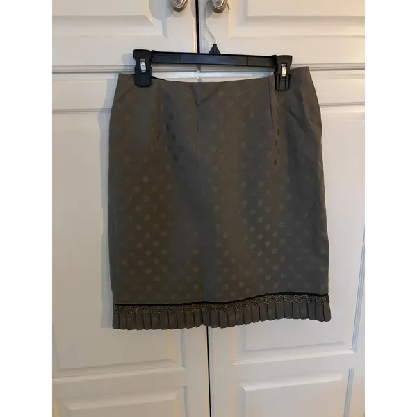 Judith Auburn Original Metallic Gold Polka Dot Pencil Skirt Pleated Hem Green M - Image 2