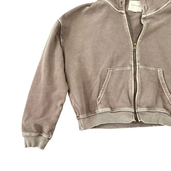 American‎ Eagle Cropped Zip Up Hoodie Sweatshirt Womens Small Brown Mineral Wash - Image 4