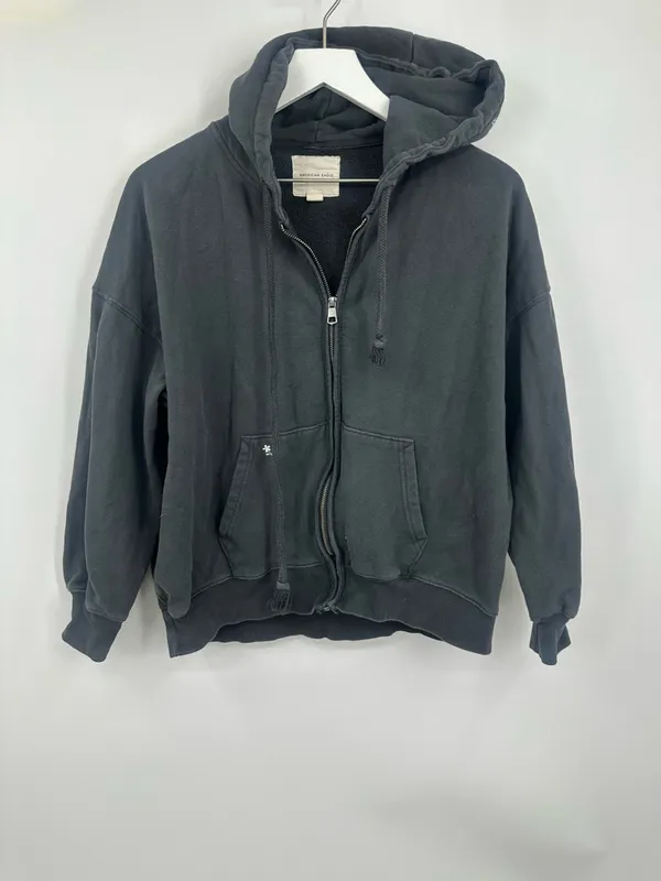 American Eagle Outfitters Dark Gray Floral Embroidered Zip Up Jacket Size XS - Image 9