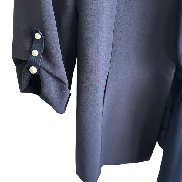 Zara Blazer Sz L Navy Blue Jacket Scarf Tie Women’s Preppy Workwear - Image 4