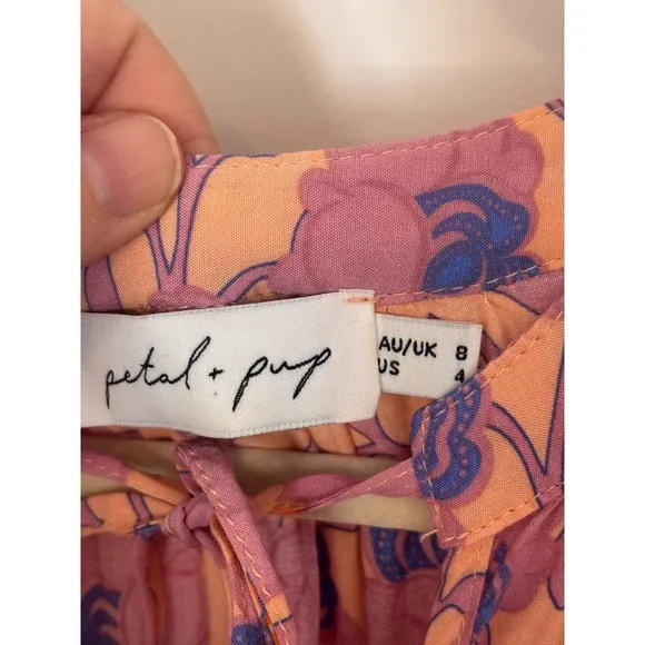 Petal + Pup Mini Dress 4 Peach Floral Paisley Tiered‎ Boho Cottagecore Pockets - Image 7
