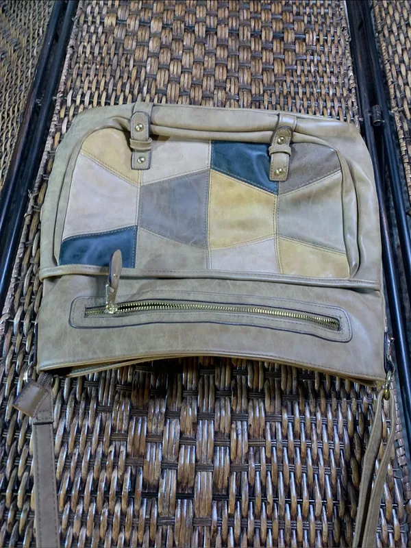 Vintage Patchwork Faux Leather Purse Brown - Image 2