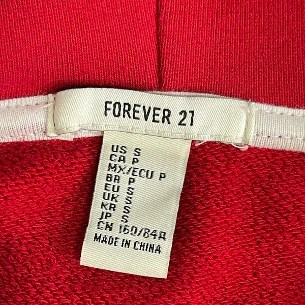 Forever 21 Red Crop Sweatshirt w Black White Checkered Hoodie size S - Image 4