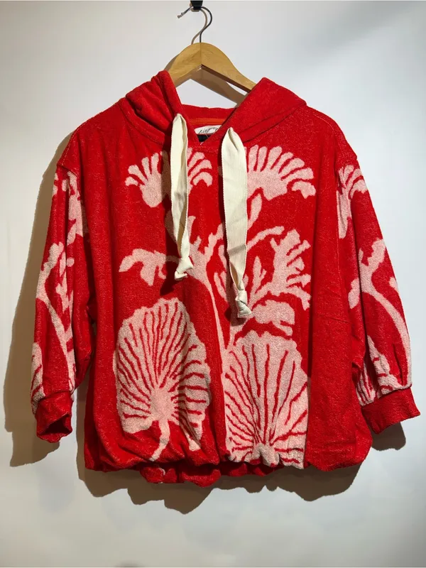 NWT Free People Shell Baby Cherry Combo Cotton Appliqué Oversize Pullover Sz XS - Image 2