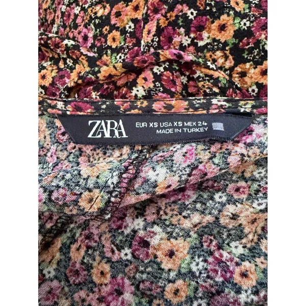Zara Womens Floral Tiered Ruffle Mini‎ Dress Smocked Waist V-Neck Long Sleeve XS - Image 4