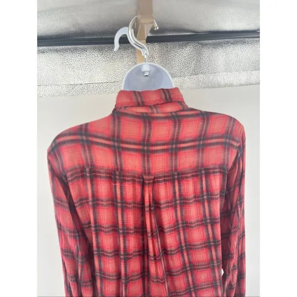 Free People FP One Grunge Mini Dress Long Sleeve Plaid Button Front Size L - Image 14
