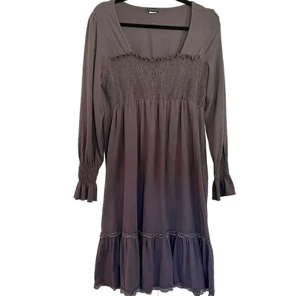 Venus smocked neckline long sleeve midi dress - Image 2
