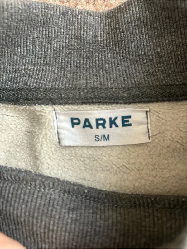 Parke Cozies Stormy Grey Varsity Mockneck Sweatshirt S/M Fleece - Image 5