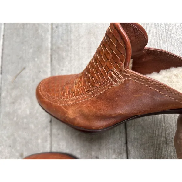 UGG‎ Australia 5564 Woven Leather Shearling Lined Heeled Mules Brown Womens 8.5 - Image 7