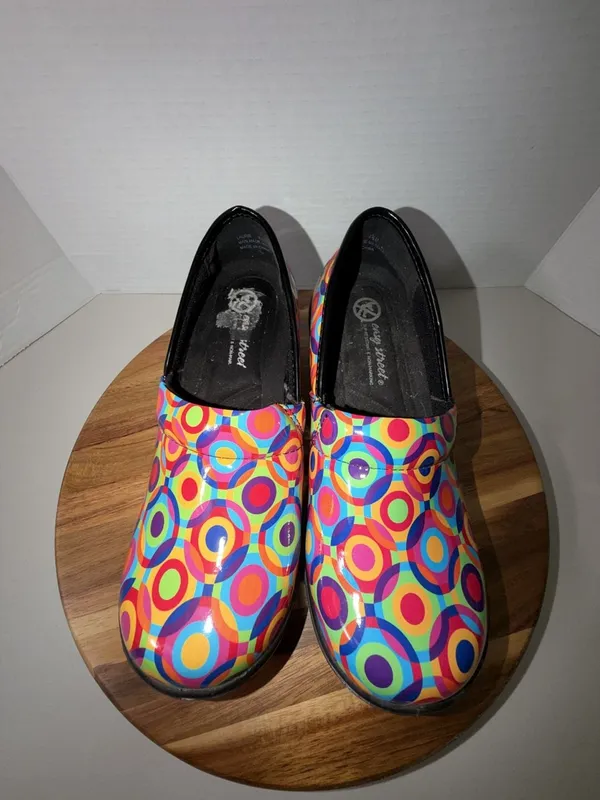 Easy Street Bind Slip Resistant Work Clogs Multi Color Circles - Image 5