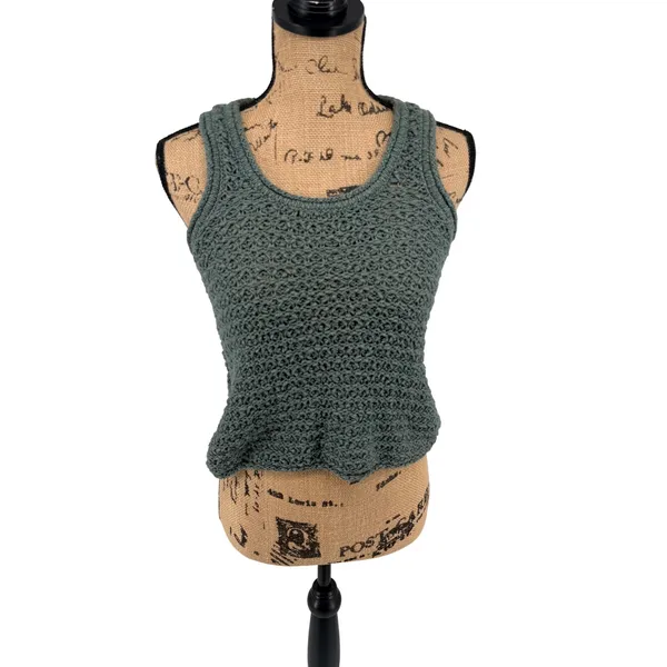 Aerie Chunky Open Knit Crochet Tank Top‎ Green Scoop Neck Small Folklore Indie - Image 2