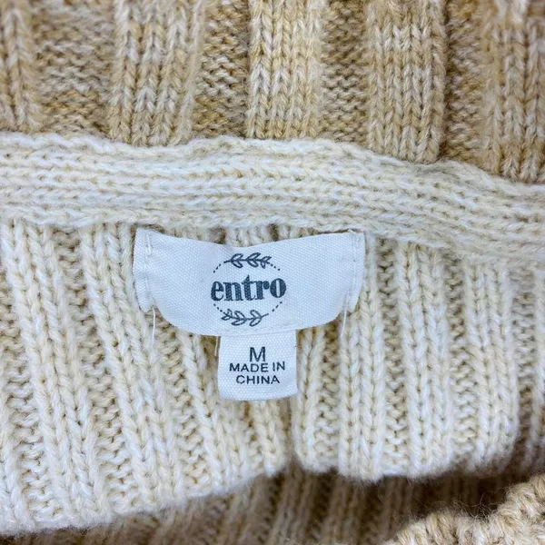Entro Beige Brown Tan Striped Patchwork Flared Sleeve Sweater - Image 8