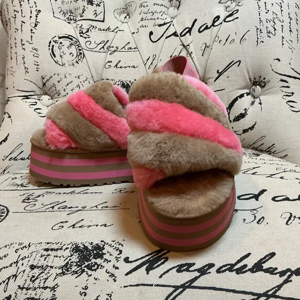 UGG Fluffita Platform Slingback Slipper Pink Rose Tan 1120875 Size 8 Womens - Image 2
