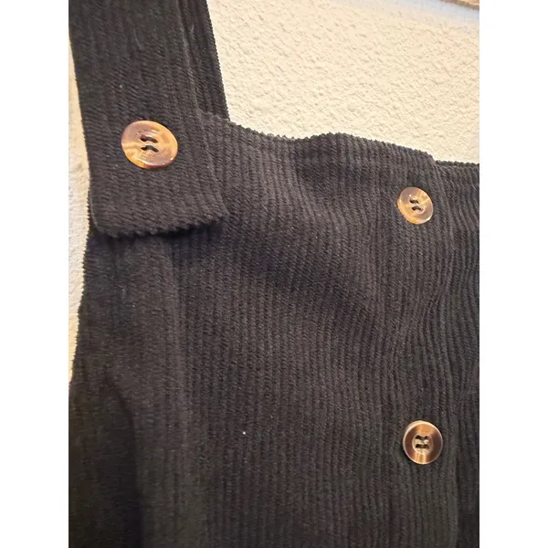Halara‎ Black Corduroy Overall Jumper Dress XS Button Front Pinafore Mini Dress - Image 3