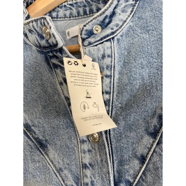 MNG Denim Jumpsuit Women's‎ XS Light Wash Tie Waist Button Front Western NWT - Image 4