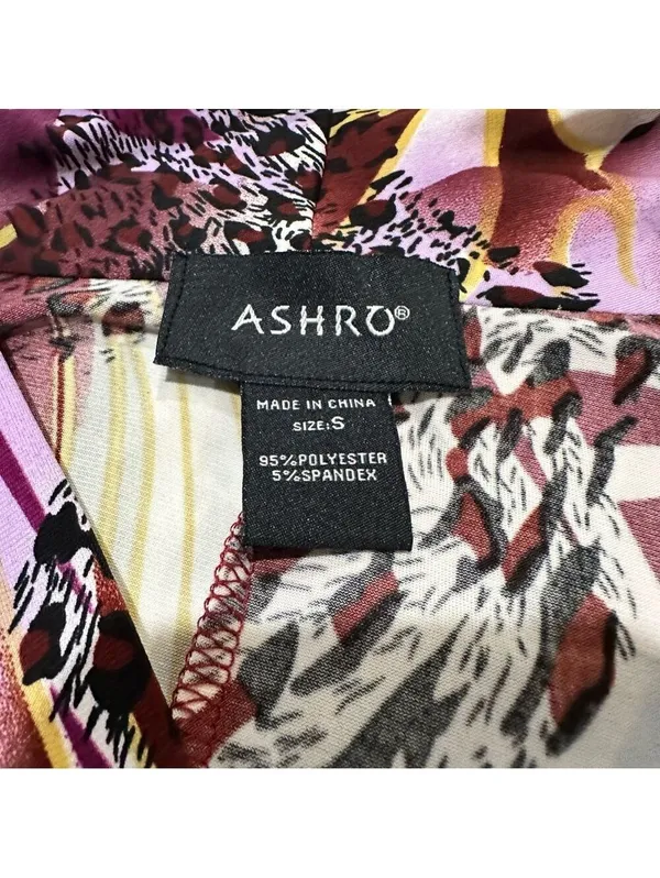 Ashro Tropical Purple and Burgundy Bodycon Dress Size Small - Image 9