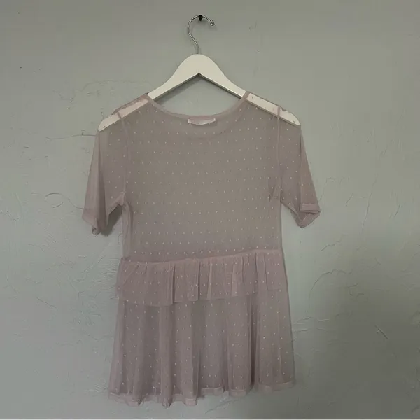Potter's Pot‎ Pink Ruffled Short Sleeve Sheer Blouse Fairy Fairycore Fae Peplum - Image 5