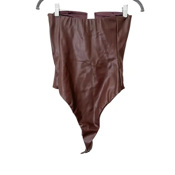 ZARA Faux Leather Sleeveless Bodysuit Brown‎ X-Small - Image 3