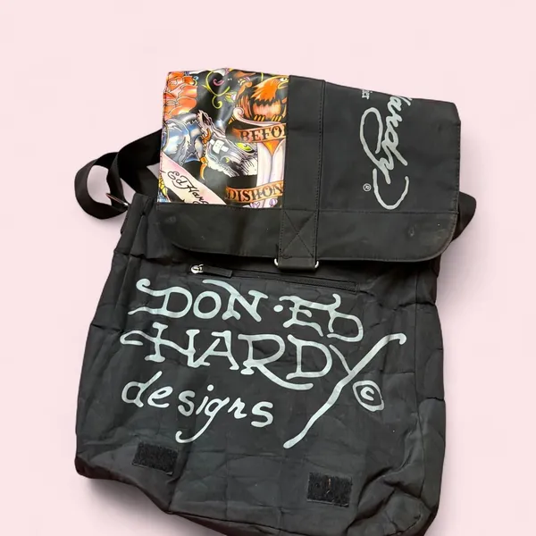 Y2K Ed Hardy Gothic Grunge School Book Laptop Messenger crossbody Bag Purse Tattoo Skull Graphic Dark Academia Preppy Vintage 2000s - Image 2