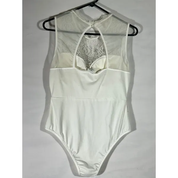Floral Lace Sheer‎ Mesh High Neck Sleeveless Bodice Bodysuit Women M Ivory Edgy - Image 2