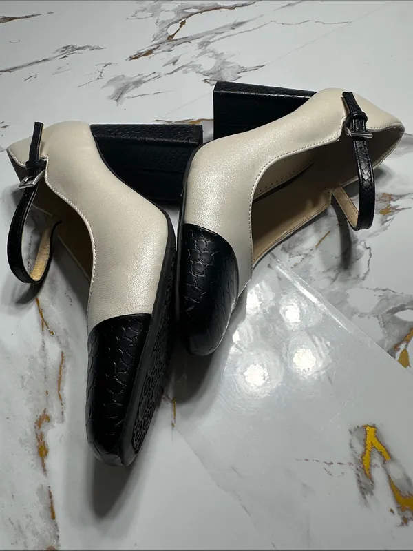Adrienne Vittadini Two-Tone Block Heel Mary Janes - Black & Cream - Image 9