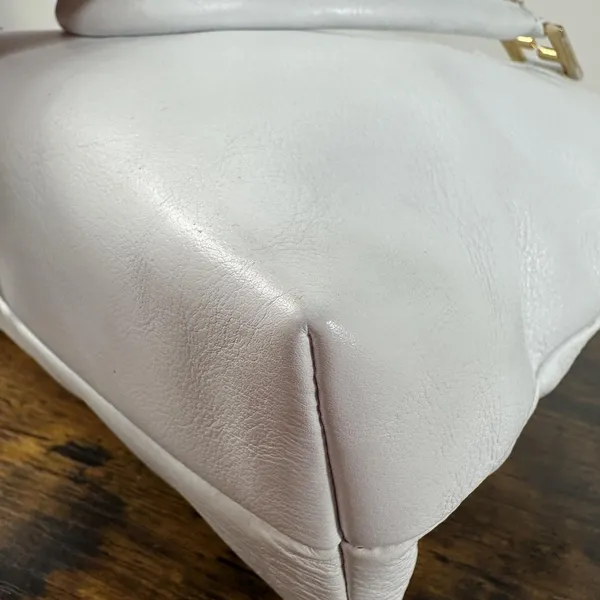Fendi Vintage Satchel Bag Womens Medium White Leather Italy Top Handle FF - Image 16