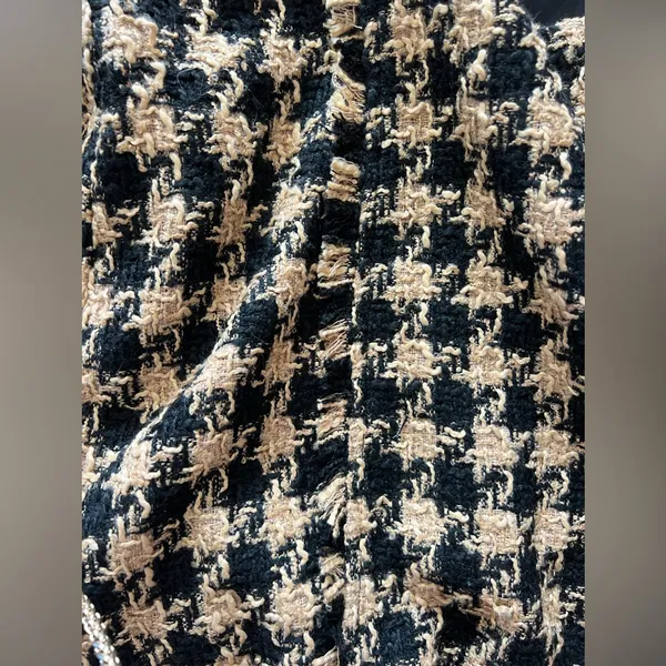 House of Harlow 1960 Mini Skirt Tweed Houndstooth Tan Black Women's large - Image 7