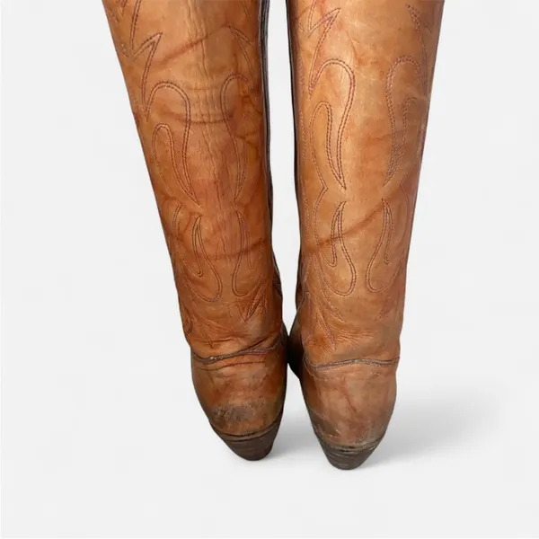 Miss Capezio Vintage 70s Leather Western Tall Knee High Cowgirl Boots - Image 6