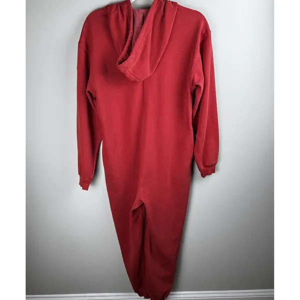 Fabletics Red Fleece Hooded OnePiece Sz Small Track Ski Camping Snow‎ Lounge - Image 2
