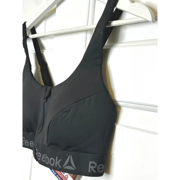 Reebok Sports Bra Medium Black NWT Front Zip Molded Cup Pro-Series - Image 2