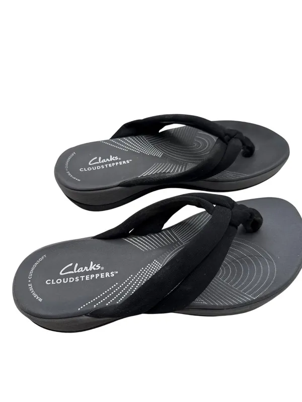 Clarks Size 7 Cloudsteppers Cushioned Black Flip Flop Knotted Strap Sandals - Image 3