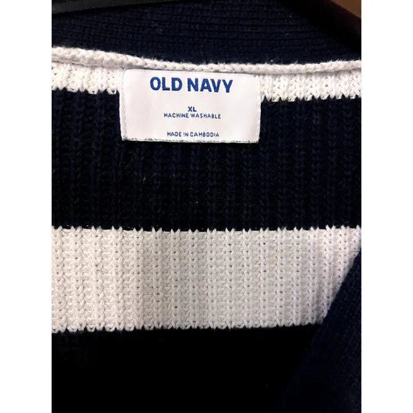 Old Navy Sweater Nautical size 12 XL Stripped Navy Blue Cardigan button Classic - Image 2