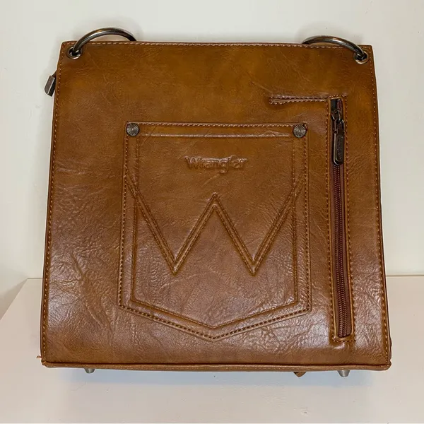 WRANGLER Floral Embossed Fringe Hobo Shoulder Bag Cowgirl PU Leather Brown - Image 11