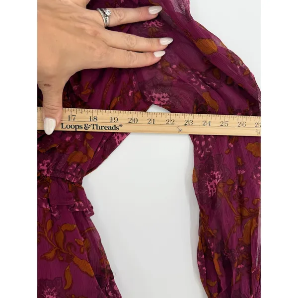 Cleobella Everly Floral Ruffle Mini Dress Medium Magenta Boho Long Sleeves - Image 11