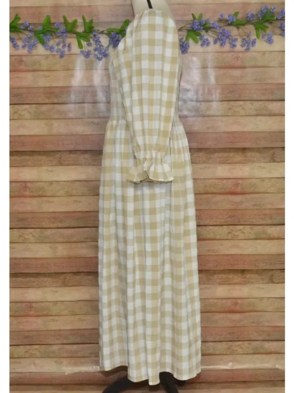 NWT Mud Pie Large Byerly Midi Dress Tan Gingham Plaid Smocked Cottagecore Ruffle - Image 6