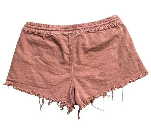 Rust Brown Elastic Waist Raw Hem Drawstring Pull On Shorts Size Small 4338 - Image 3