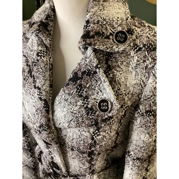 Maurices Womens Black White Brown Plaid Belted Pea Coat‎ Jacket Size S Small - Image 2