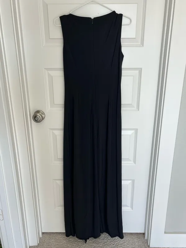 Size 6 2010s Beaded Sequined Floor Length Black Sleeveless Prom Dress - Image 2