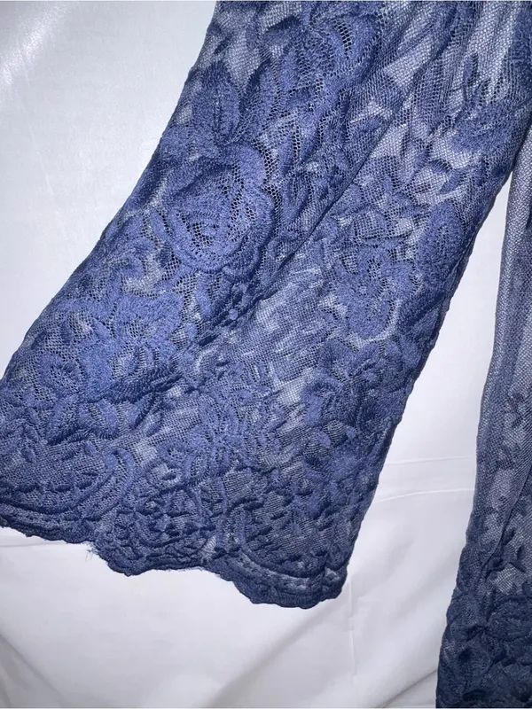 Suzanne Betro Long Sleeve Blue Floral Lace Tunic Top Sz XL Swim Coverup Pullover - Image 6