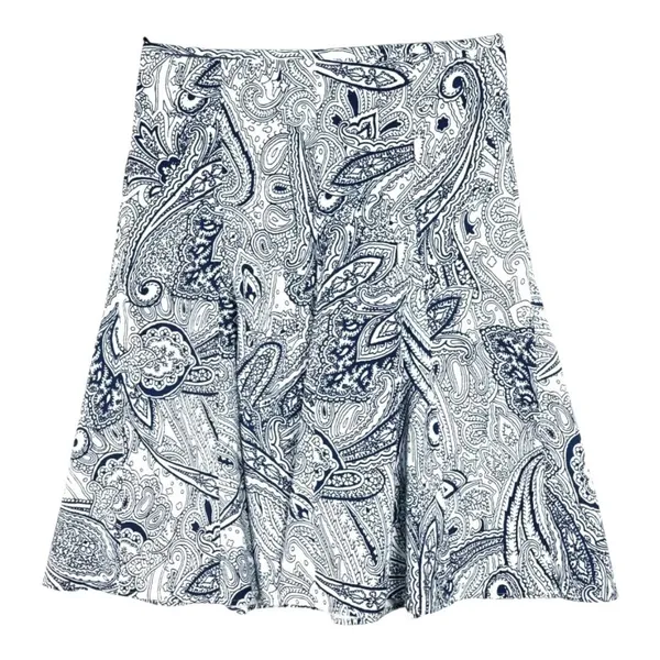 Talbots Paisley A-Line Skirt Womens 6 Blue White Cotton Blend Knee Length Zipper - Image 2