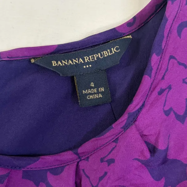 Banana Republic Purple Damask Silk Blend Sheath Dress Short‎ Puff Sleeve Size 4 - Image 6