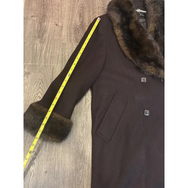 Vintage JP 1893 Women's Wool Brown‎ Faux Fur Trim Double Breasted Coat Size 8 - Image 9