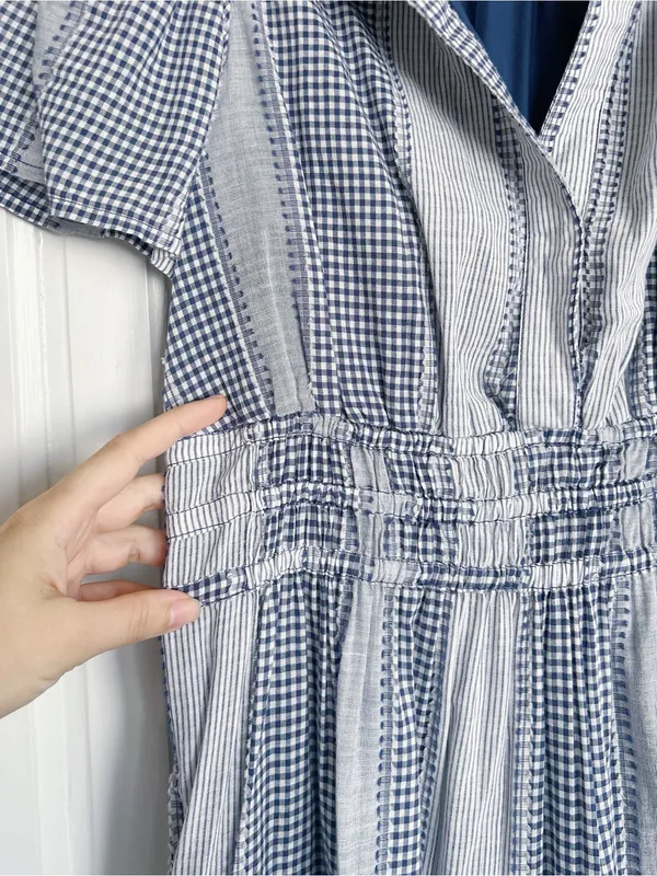 Anthropologie • The Somerset Gingham Mini Dress blue white checked cotton ruffle - Image 7