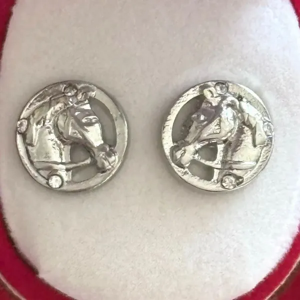 Western Horse Earrings Sterling Silver Plated in Red Velour Cowboy Hat Box NWOT - Image 2