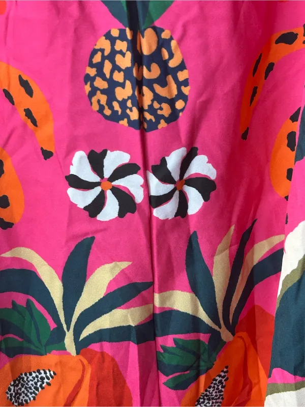 New Maxi skirt floral pineapple leopard bird print pink Medium Colarat - Image 4
