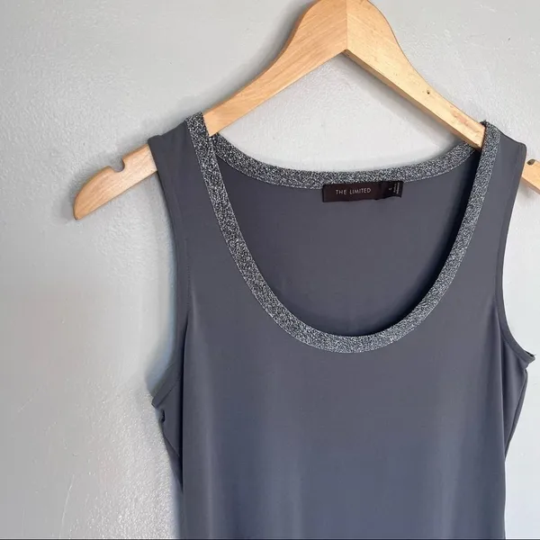 The Limited Sleeveless Top Blouse Silver Sparkle Trim GRAY Medium - Image 3