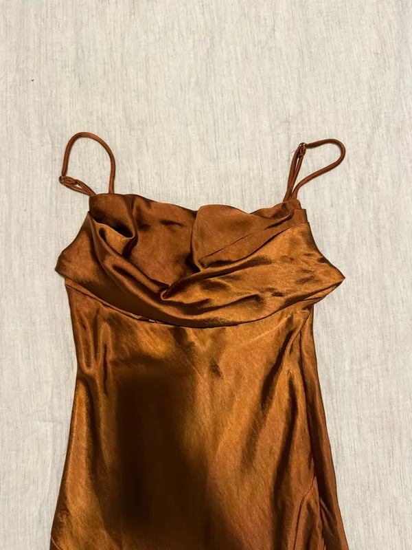 Selfie Leslie Pleated Bust Front Split Dress - Chocolate - Image 7