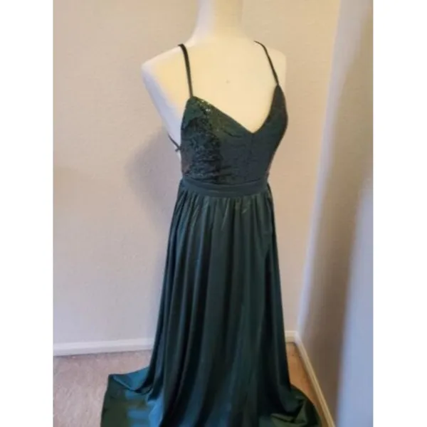 Evening Dress Formal Party Prom Gown Green Sequins Size XS - Image 9