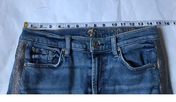 7 for All Mankind High Waist Ankle Skinny Blue Jeans sz 28 - Image 4