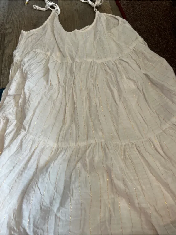 Aerie Magic Hour White Gold Striped Tie-Shoulder Cotton Swim Coverup Dress sz M - Image 13